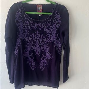 Johnny Was purple embossed tunic.
